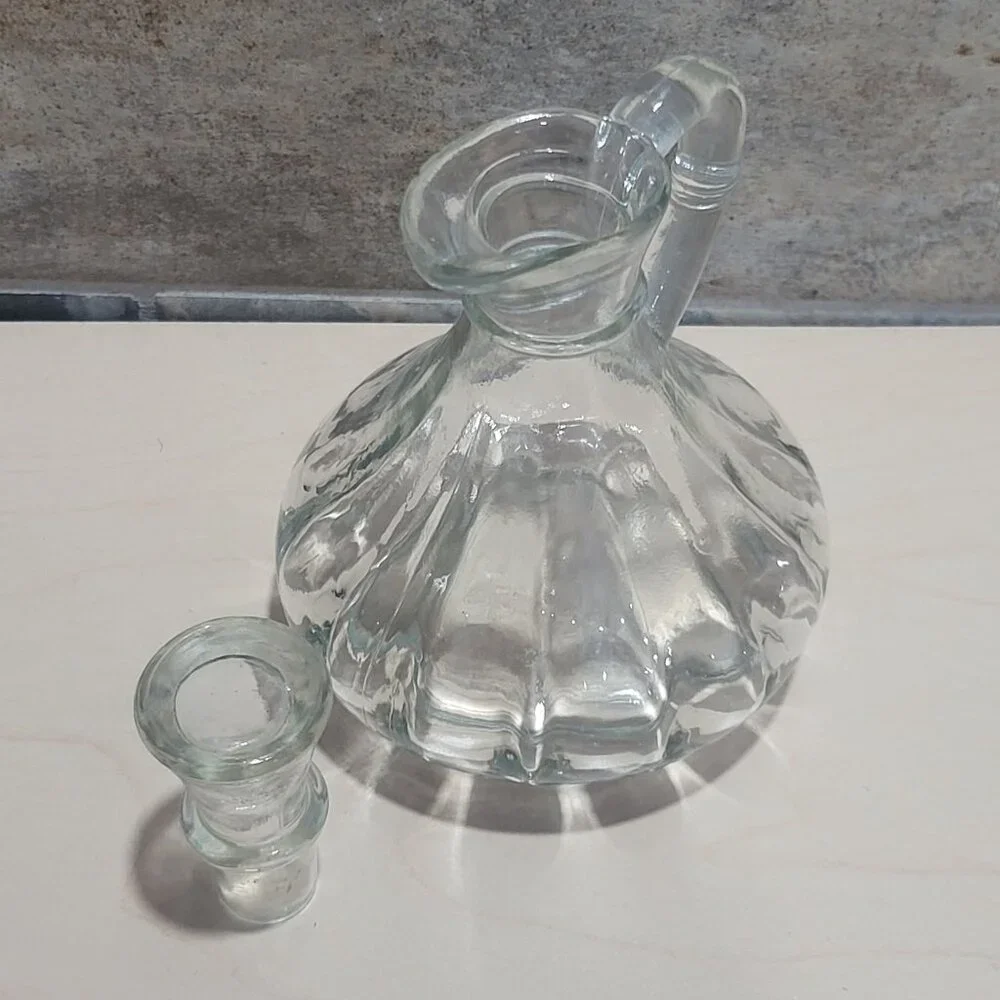 Vintage Crystal Clear Glass Cruets with Stopper Oil Vinegar Decanter